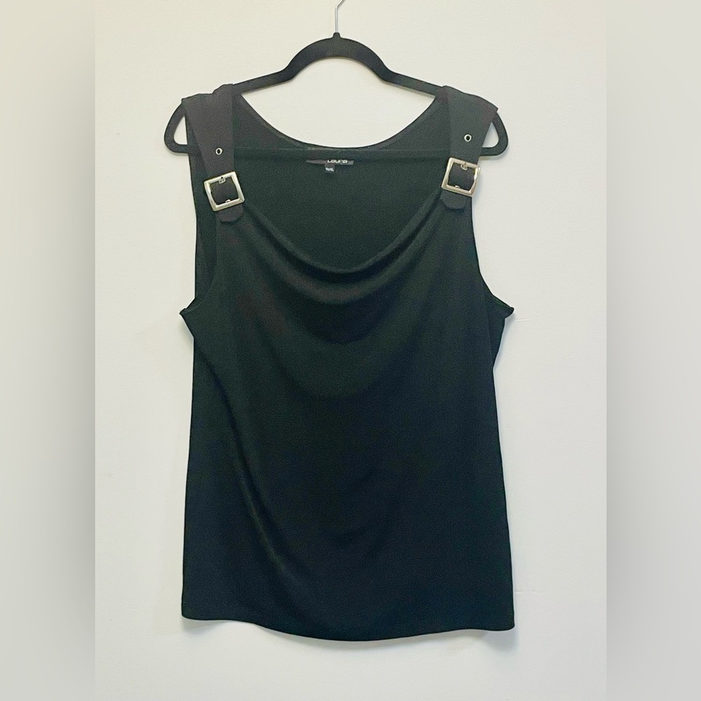 Black Sleeveless Top with Buckle Detail